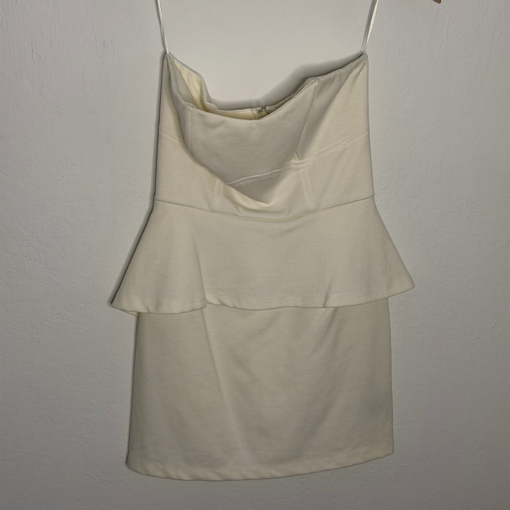 Party Ready | Foreign Exchange Ivory Strapless Peplum Mini Dress - Small